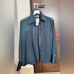 Mango Teal Button-Up Blouse Size Small